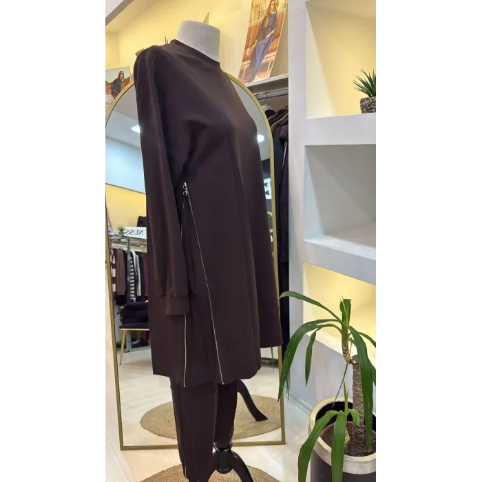 Misswhence Fermuar Detaylı Tunik 38020 KAHVE