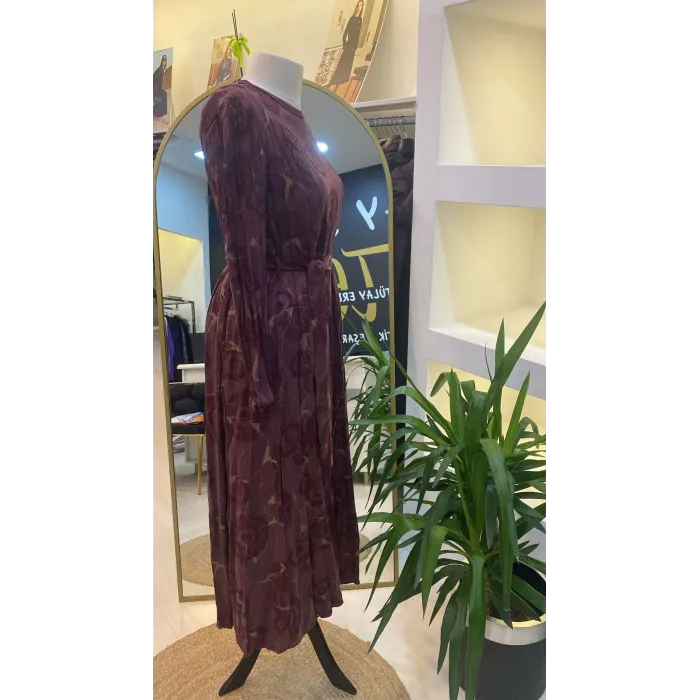 misswhence Fermuarlı Jakarlı Cupro Elbise 36802 bordo