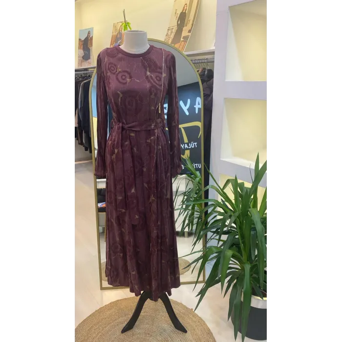 misswhence Fermuarlı Jakarlı Cupro Elbise 36802 bordo