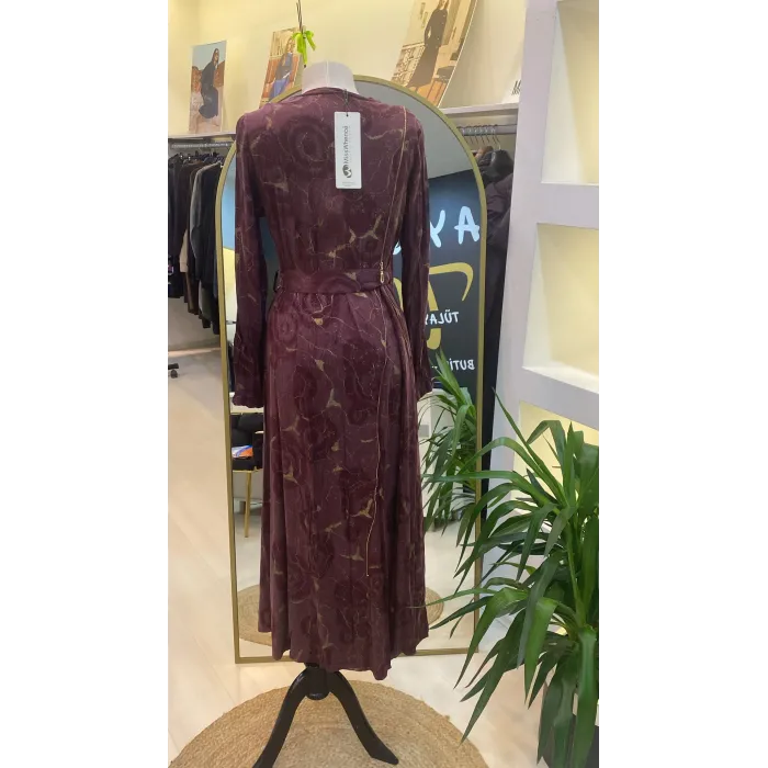 misswhence Fermuarlı Jakarlı Cupro Elbise 36802 bordo