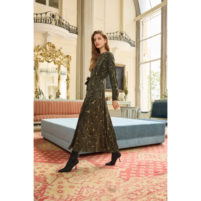 misswhence Fermuarlı Jakarlı Cupro Elbise 36802 bordo