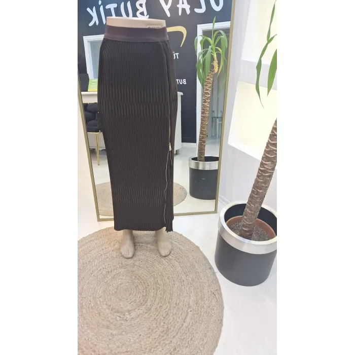 Misswhence Fermuarlı Plise Etek KAHVERENGİ 37921