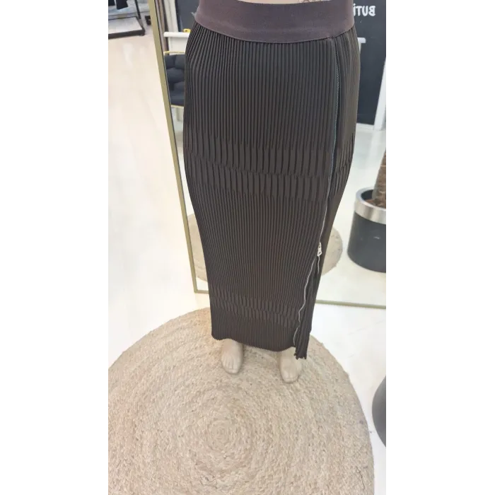 Misswhence Fermuarlı Plise Etek KAHVERENGİ 37921