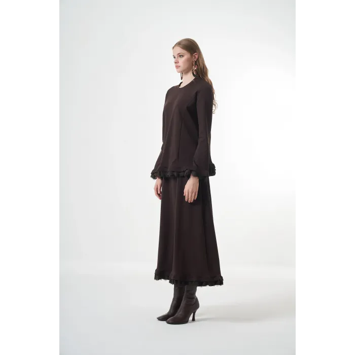 Misswhence Güpür Detaylı Etek Takım  38004kahverengi