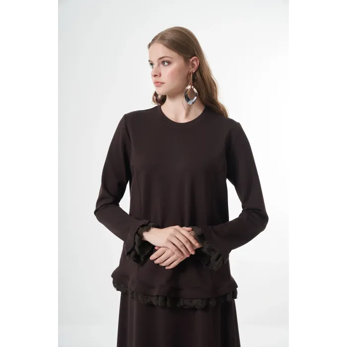 Misswhence Güpür Detaylı Etek Takım  38004kahverengi