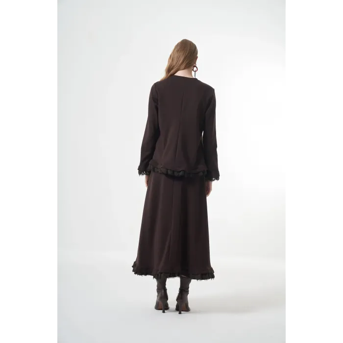 Misswhence Güpür Detaylı Etek Takım  38004kahverengi