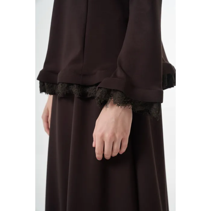 Misswhence Güpür Detaylı Etek Takım  38004kahverengi