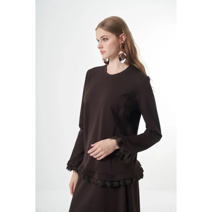 Misswhence Güpür Detaylı Etek Takım  38004kahverengi