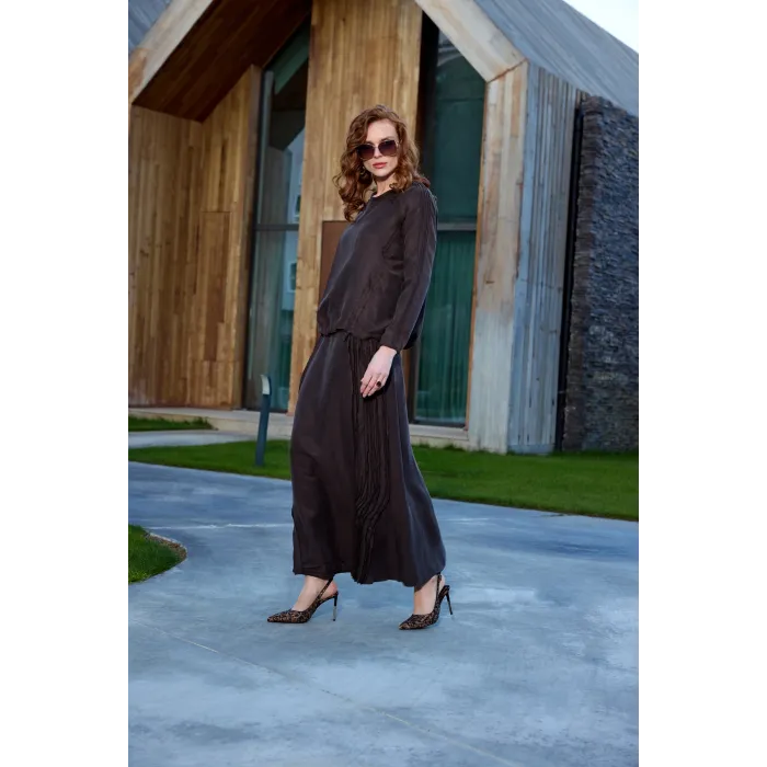 MİSSWHENCE Keten Etek Takım 37009 KAHVERENGİ