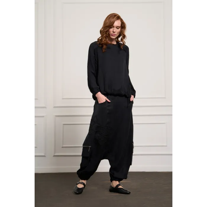 MİSSWHENCE Keten Şalvar Takım 37002 SİYAH