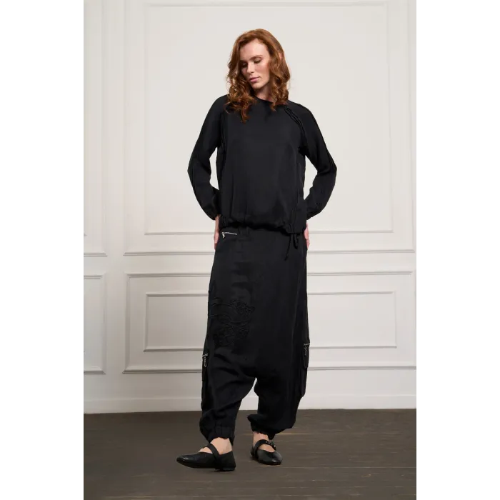 MİSSWHENCE Keten Şalvar Takım 37002 SİYAH