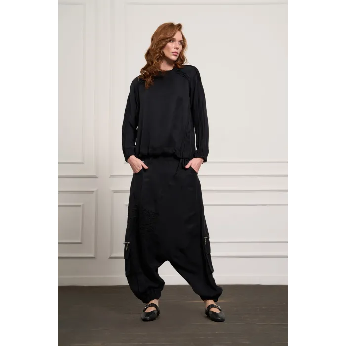 MİSSWHENCE Keten Şalvar Takım 37002 SİYAH