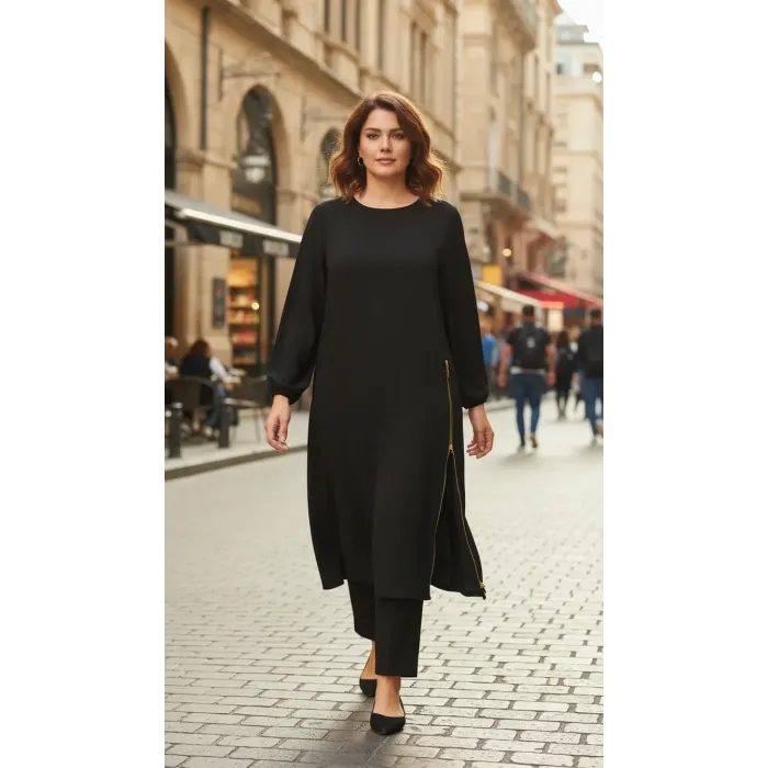 Misswhence Nakış Detaylı Tunik Takım 38028 siyah