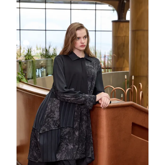 Misswhence Patchwork Cupro Tunik : 38303 siyah