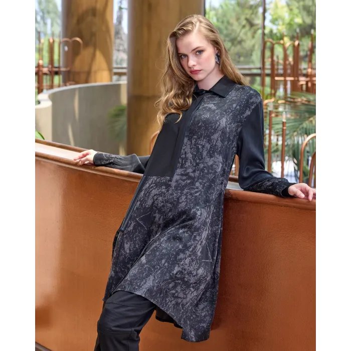 Misswhence Patchwork Cupro Tunik : 38303 siyah