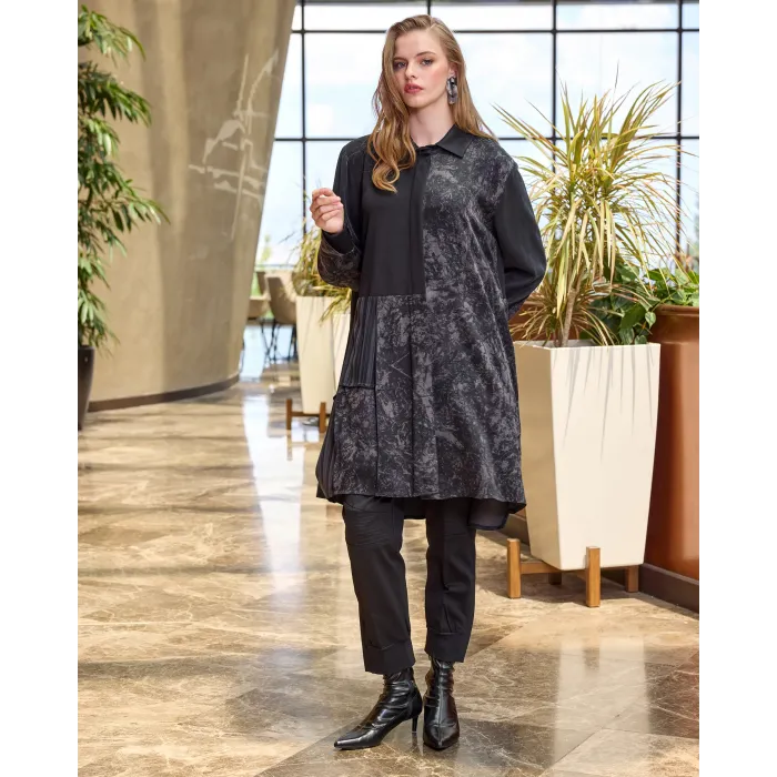 Misswhence Patchwork Cupro Tunik : 38303 siyah