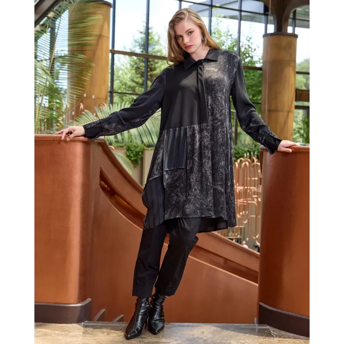 Misswhence Patchwork Cupro Tunik : 38303 siyah