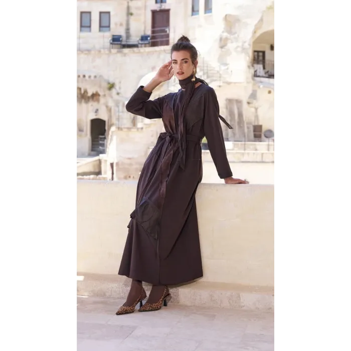 Misswhence Patchwork Elbise 40825 kahve