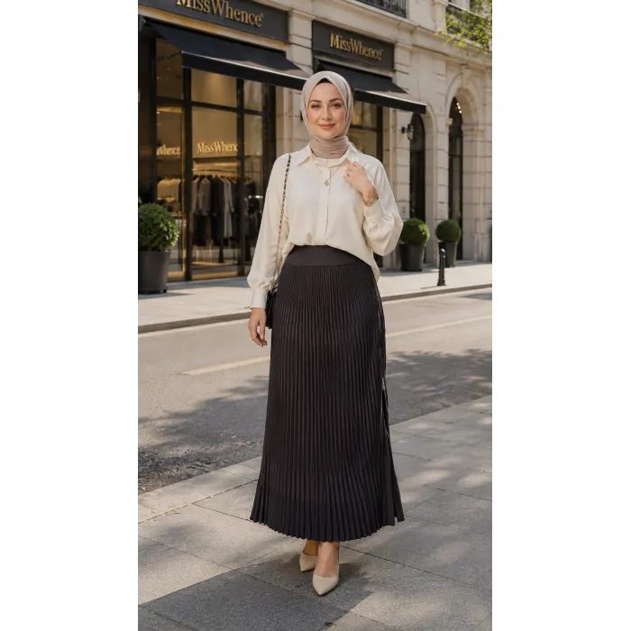 Misswhence Piliseli Yandan Fermuarlı Etek AÇİK KAHVE 39921