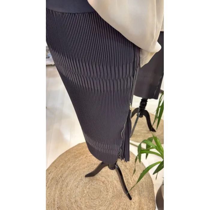 Misswhence Piliseli Yandan Fermuarlı Etek ANTRASİT 37921