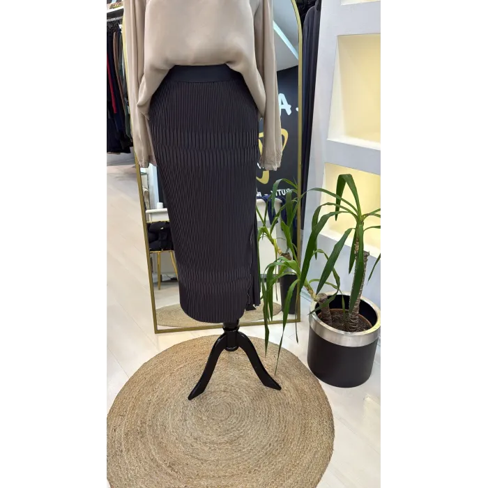 Misswhence Piliseli Yandan Fermuarlı Etek ANTRASİT 37921