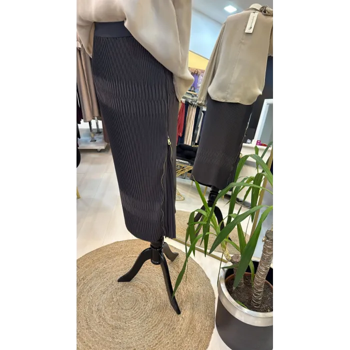 Misswhence Piliseli Yandan Fermuarlı Etek ANTRASİT 37921