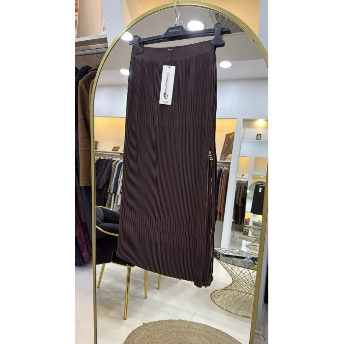 Misswhence Piliseli Yandan Fermuarlı Etek kahverengi 38921