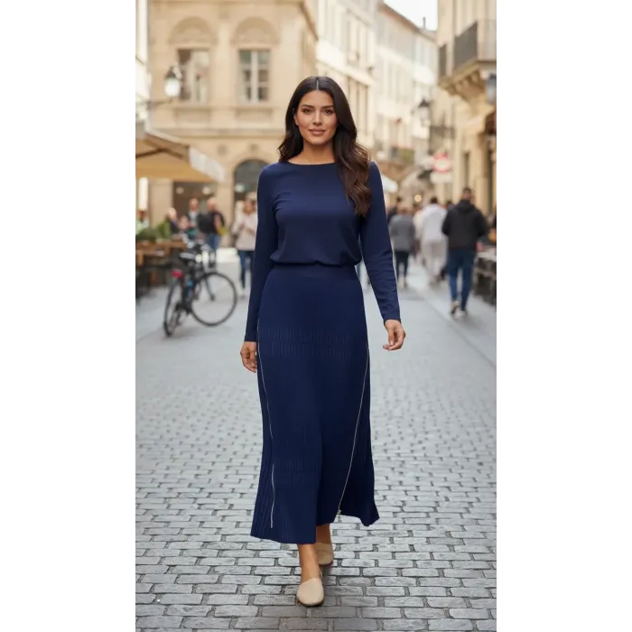 Misswhence Piliseli Yandan Fermuarlı Etek Laçivert 38921