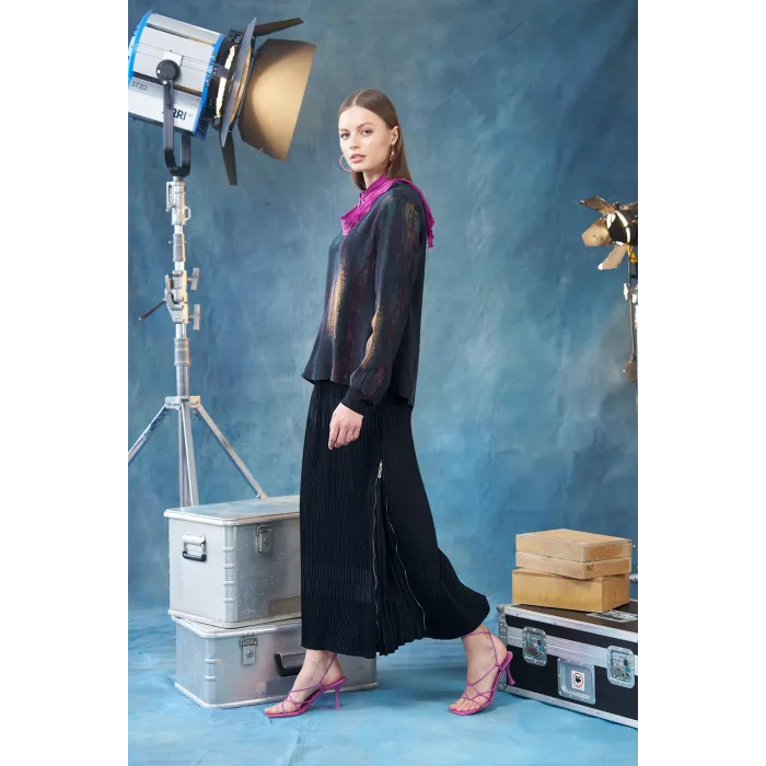 Misswhence Piliseli Yandan Fermuarlı Etek siyah 38921