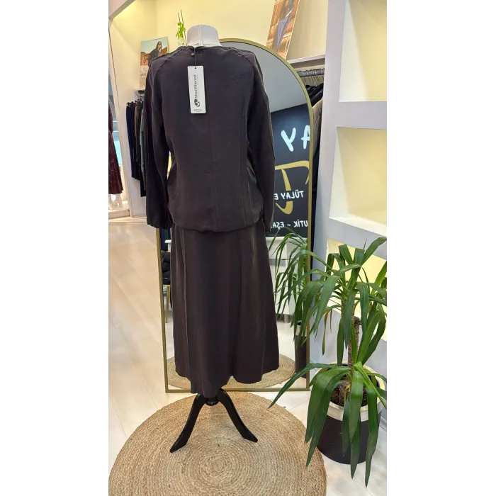 MİSSWHENCE Keten Etek Takım 37009 KAHVERENGİ