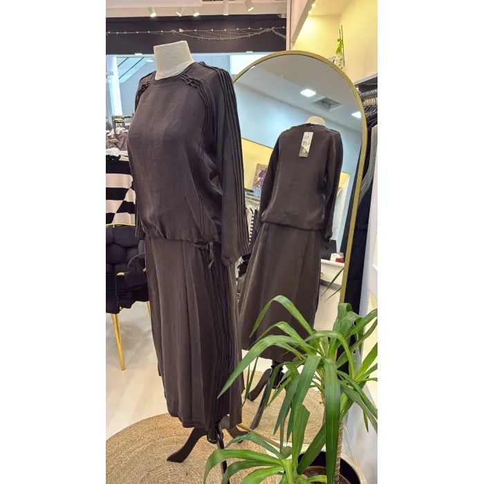 MİSSWHENCE Keten Etek Takım 37009 KAHVERENGİ