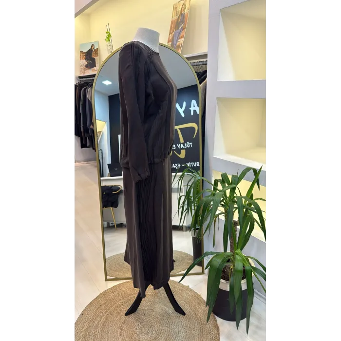 MİSSWHENCE Keten Etek Takım 37009 KAHVERENGİ