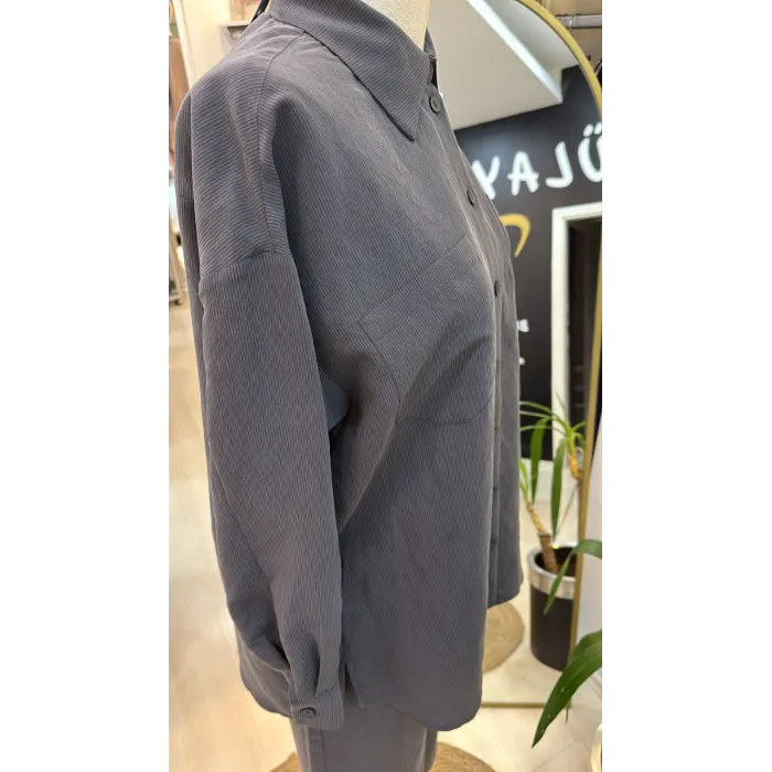 Nuss 1021 Kendinden Çizgili Pantolonlu Takım - Antrasit