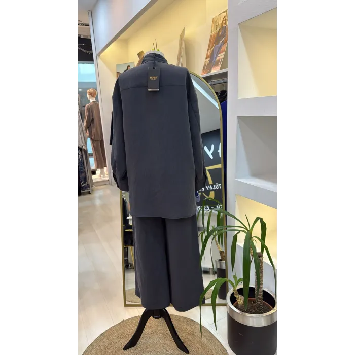 Nuss 1021 Kendinden Çizgili Pantolonlu Takım - Antrasit