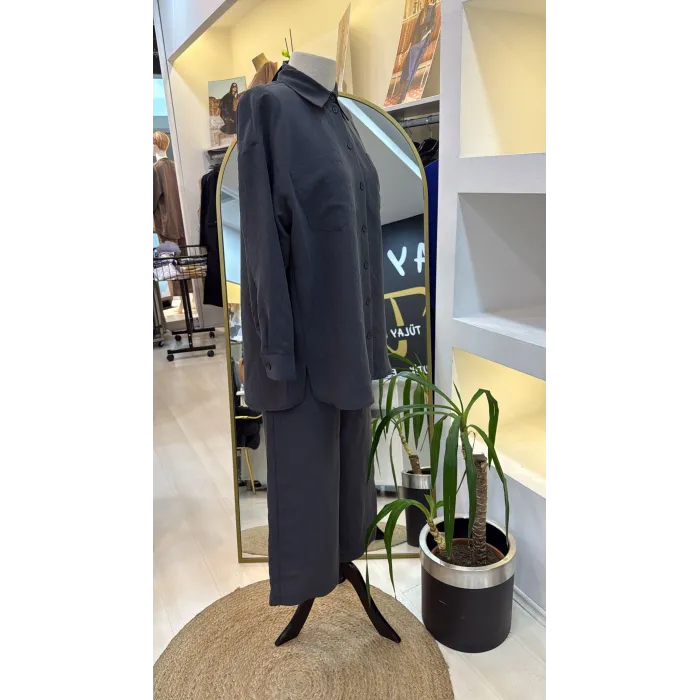 Nuss 1021 Kendinden Çizgili Pantolonlu Takım - Antrasit