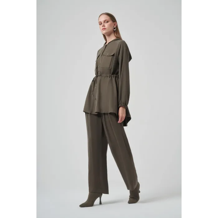 Nuss 1022 Taş İşlemeli Pantolonlu Takım - Haki