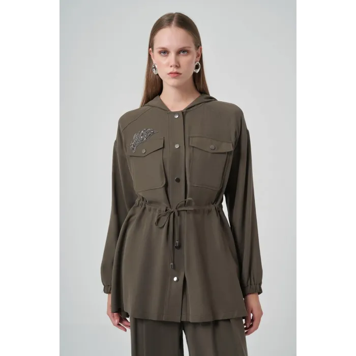 Nuss 1022 Taş İşlemeli Pantolonlu Takım - Haki