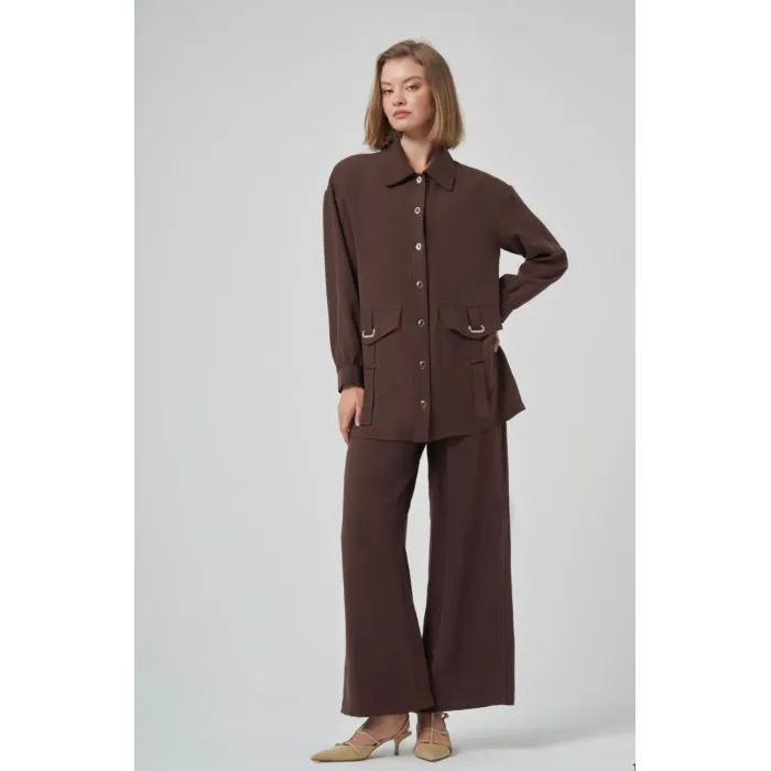 Nuss 1025 Tam Boy Düğmeli Pantolonlu Takım KAHVE