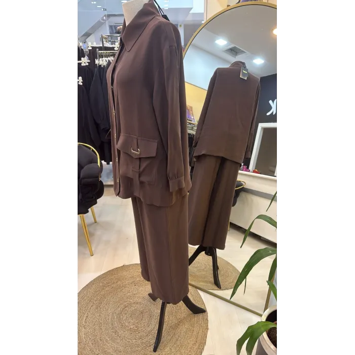 Nuss 1025 Tam Boy Düğmeli Pantolonlu Takım KAHVE