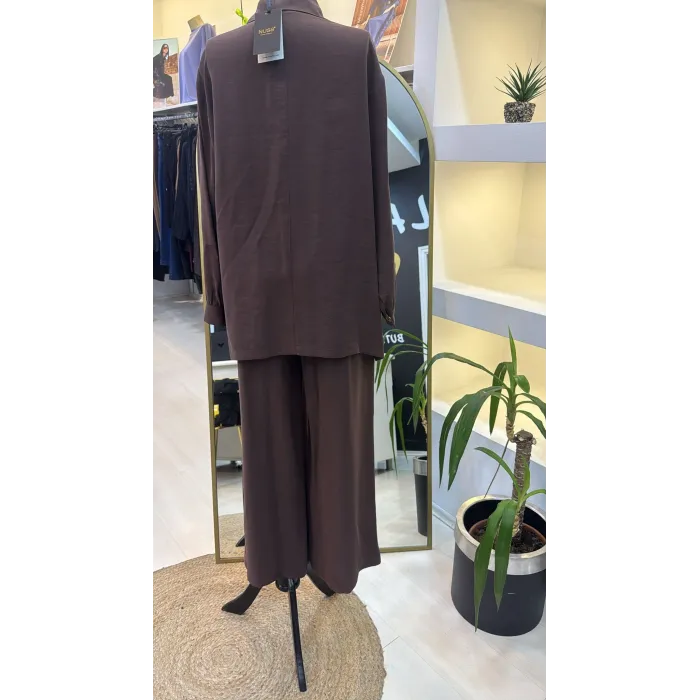Nuss 1025 Tam Boy Düğmeli Pantolonlu Takım KAHVE