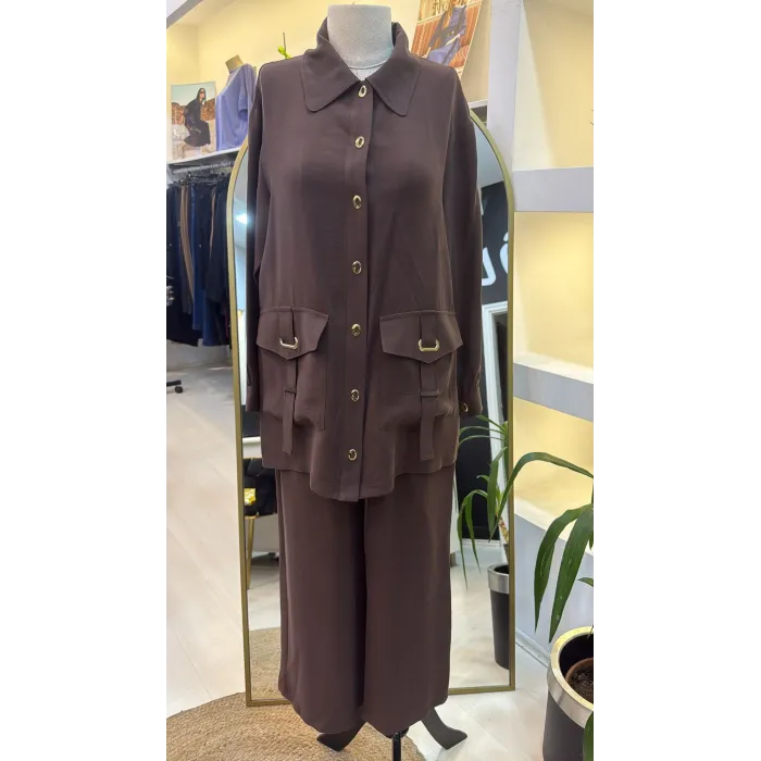 Nuss 1025 Tam Boy Düğmeli Pantolonlu Takım KAHVE
