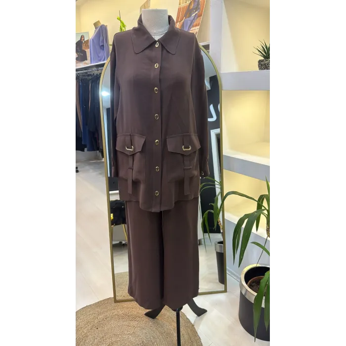 Nuss 1025 Tam Boy Düğmeli Pantolonlu Takım KAHVE