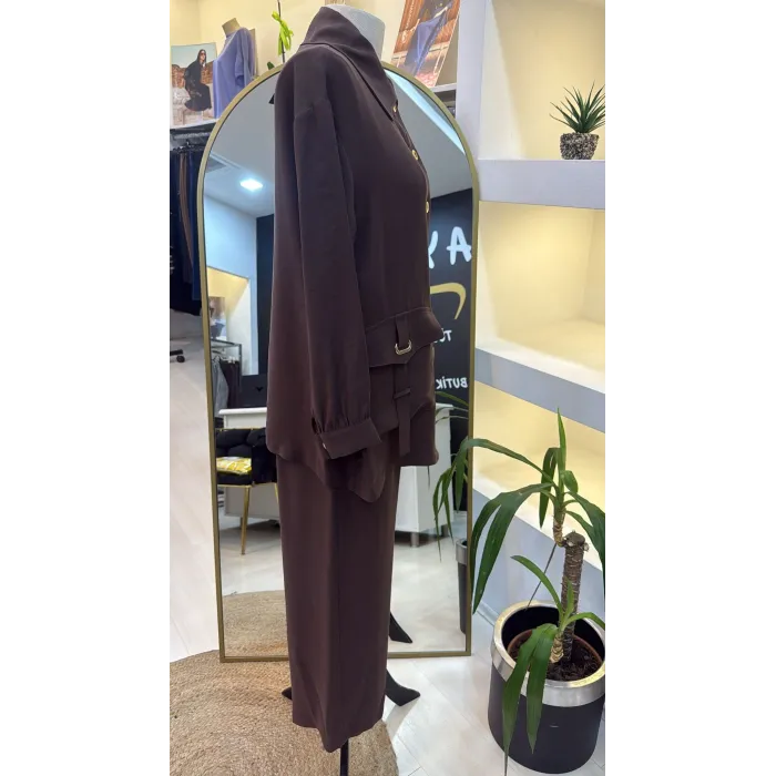 Nuss 1025 Tam Boy Düğmeli Pantolonlu Takım KAHVE