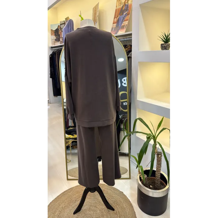 Nuss 1037 Taş İşlemeli Pantolonlu Takım kahve