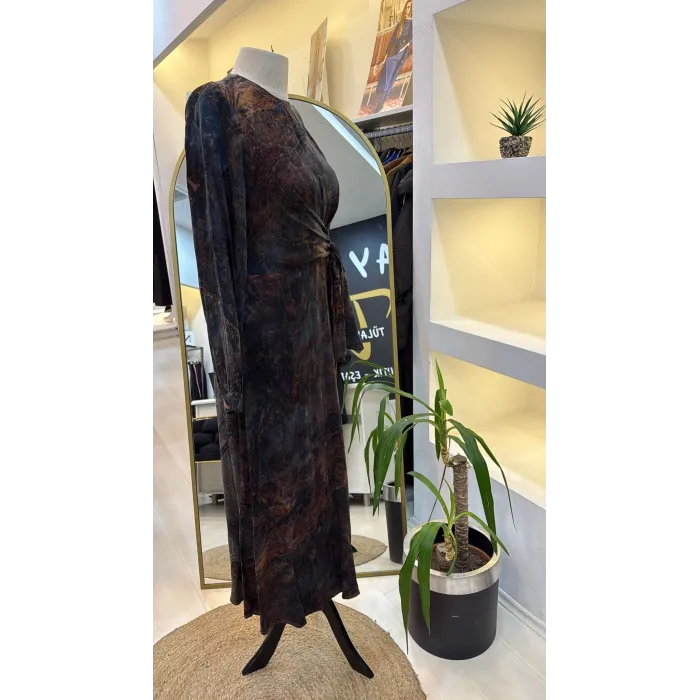 Nuss 2011 İPEK ELBİSE KUŞAK DETAYLİ TARÇİN