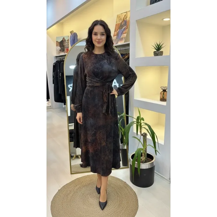 Nuss 2011 İPEK ELBİSE KUŞAK DETAYLİ TARÇİN