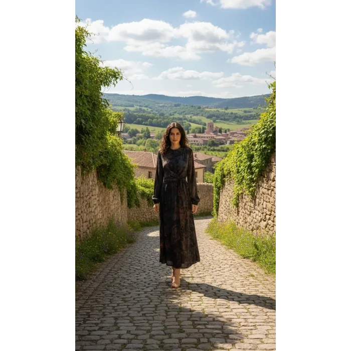 Nuss 2011 İPEK ELBİSE KUŞAK DETAYLİ TARÇİN