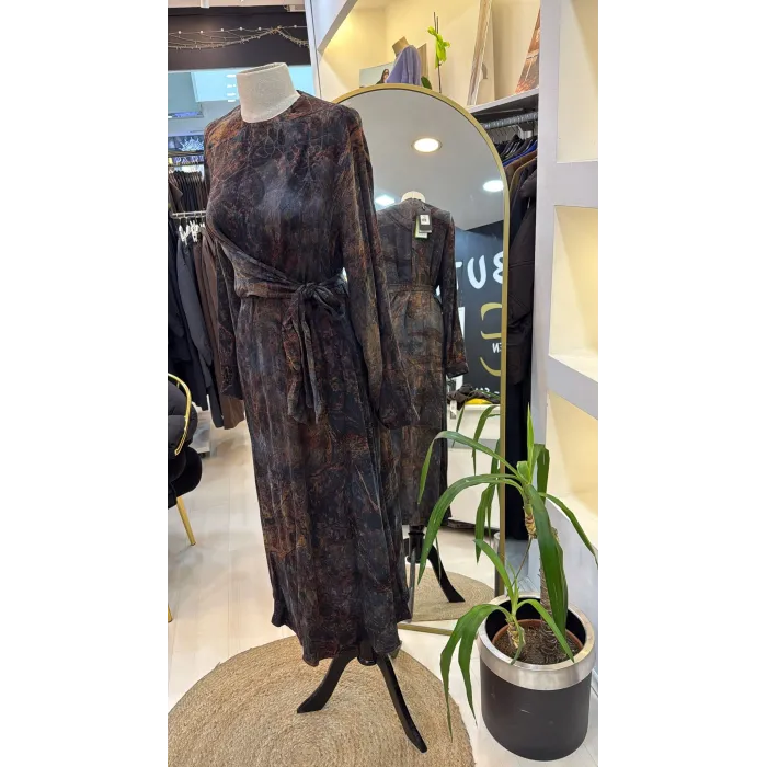 Nuss 2011 İPEK ELBİSE KUŞAK DETAYLİ TARÇİN