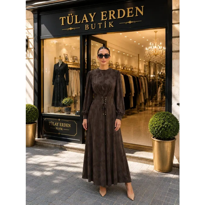 Nuss 2027 İpek Cupra Elbise - kahve
