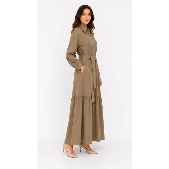 NUSS 2040 DESENLİ ELBİSE- CAMEL